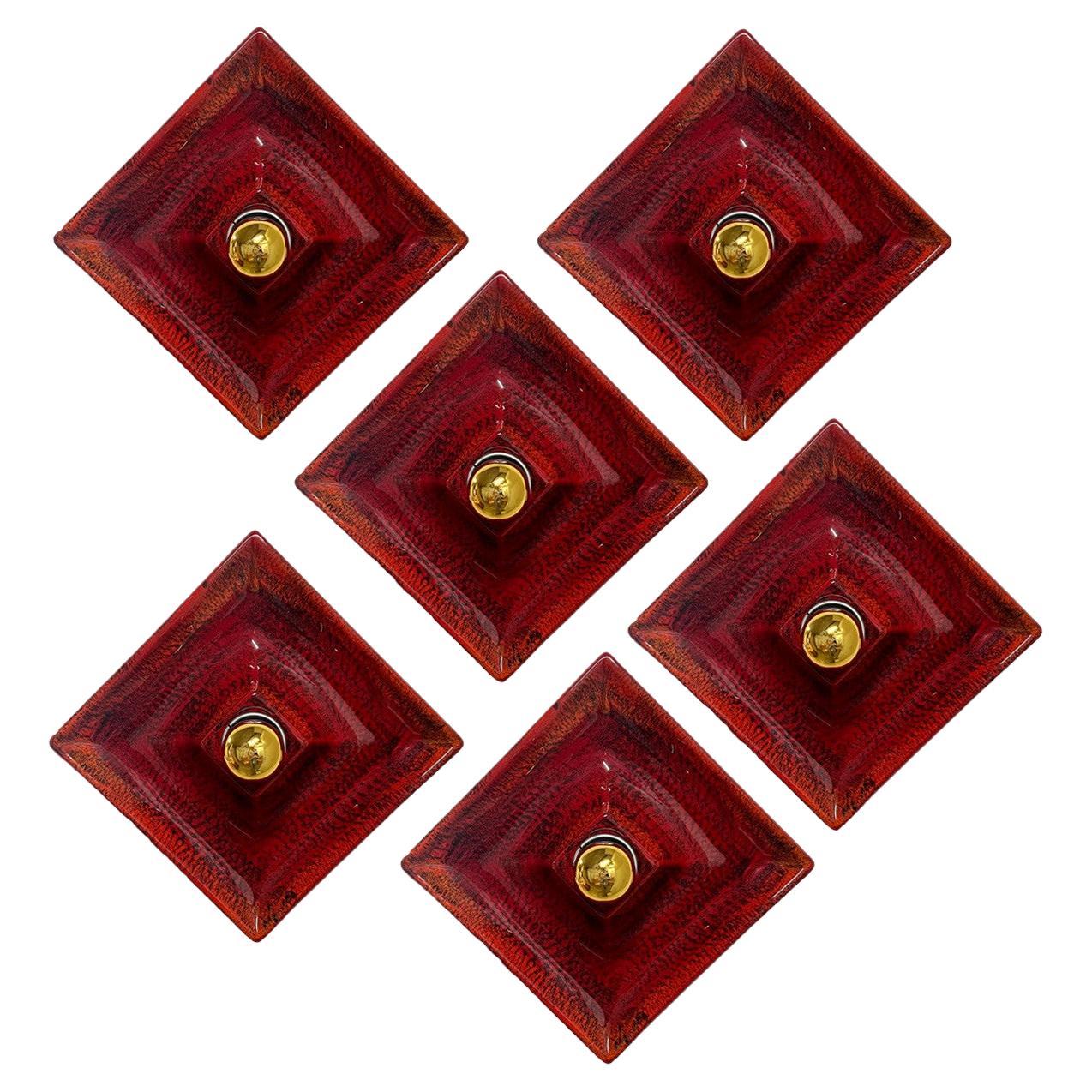 Red Square Ceramic Wall Lights by Hustadt Keramik, Germany, 1970 For Sale