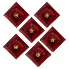 Vintage Red Square Ceramic Wall Lights by Hustadt Keramik, Germany, 1970