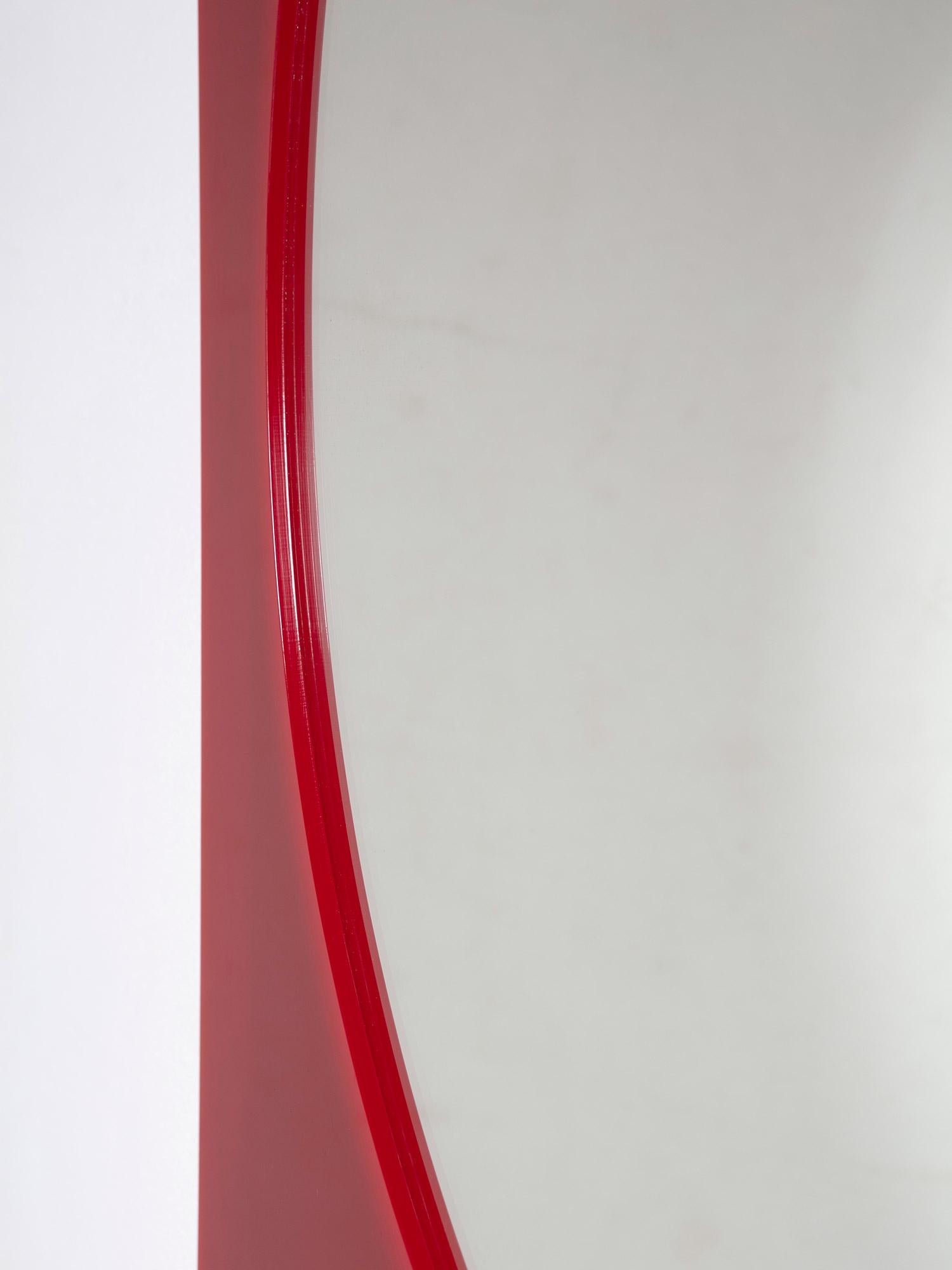 Espejo de pared cuadrado rojo de Gino Colombini para Kartell. Italia, años 70 en Bueno estado para la venta en Milan, IT
