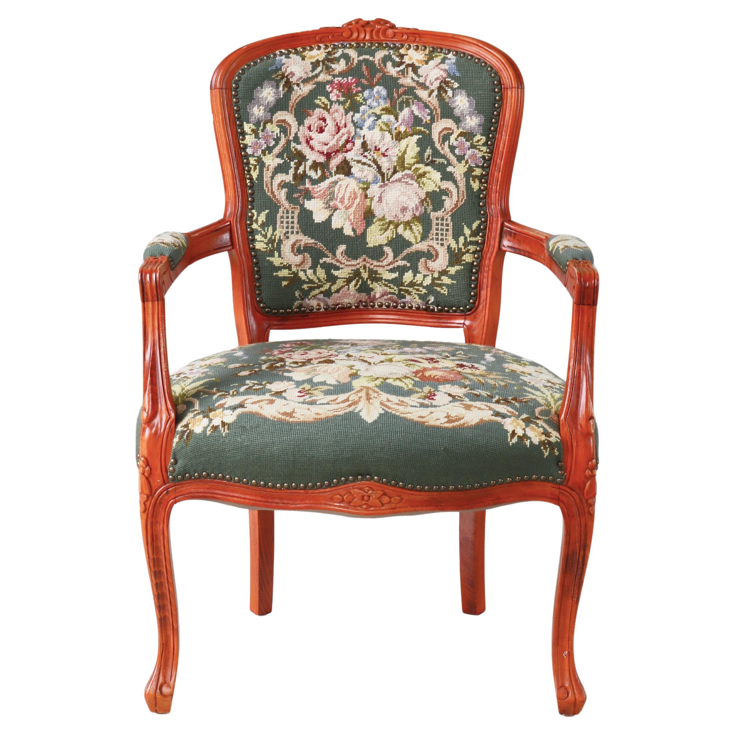 Red Stained "Rococo" Arm Chair by Danish Cabinetmaker, Early 20th Century For Sale