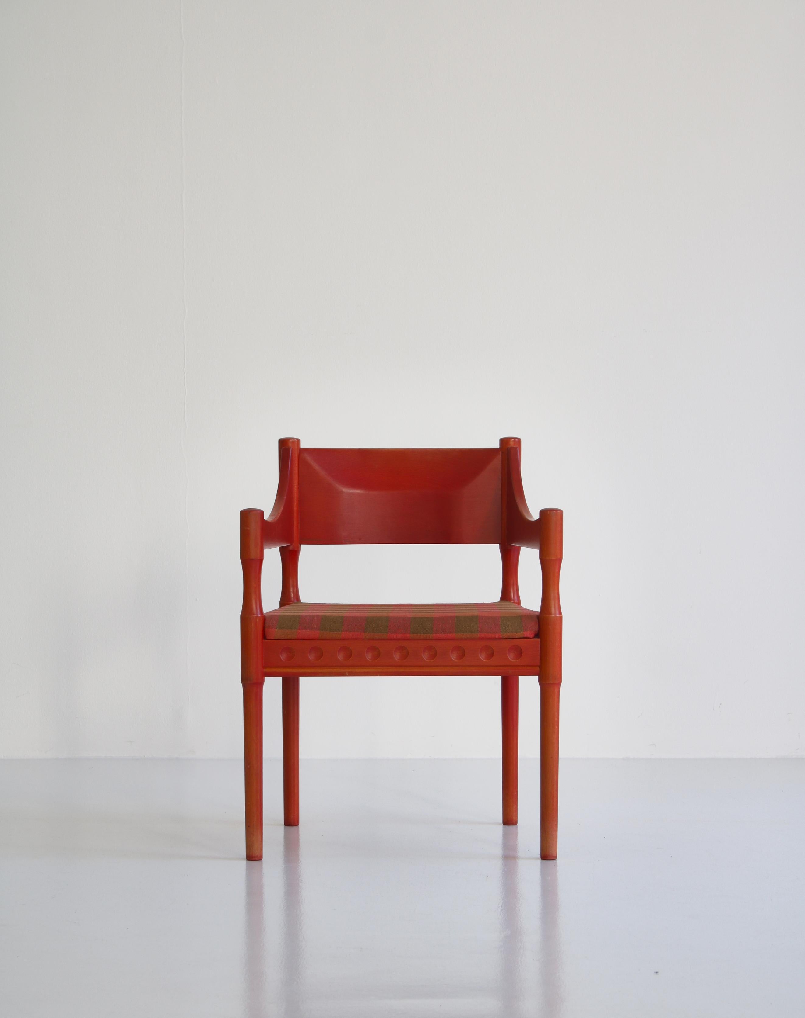 Red Stained Scandinavian Modern Armchair from 