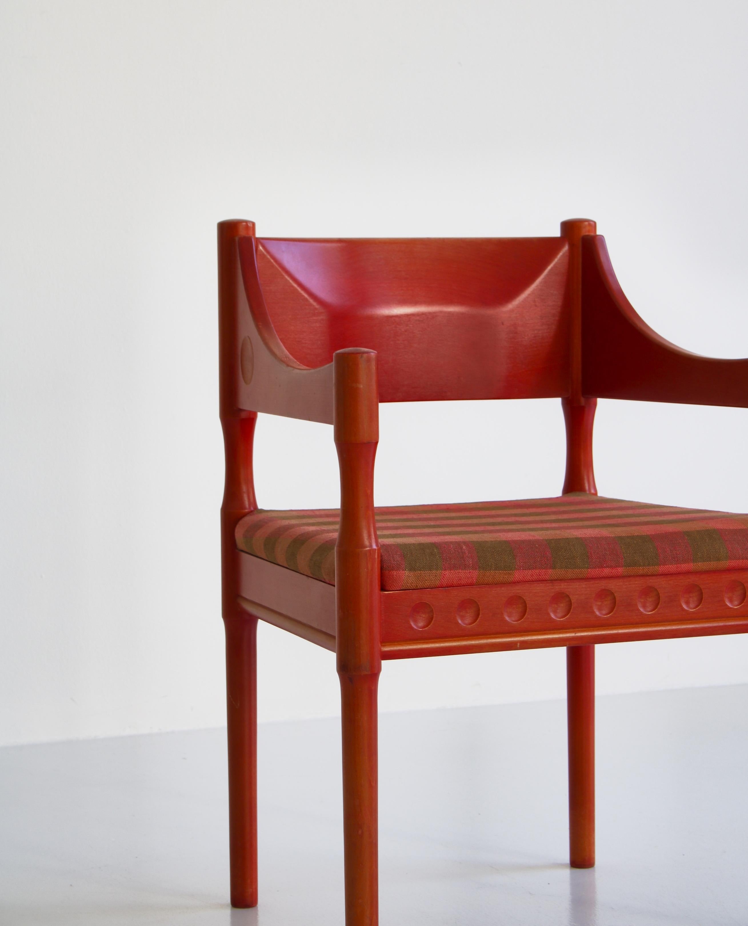 Mid-20th Century Red Stained Scandinavian Modern Armchair from 