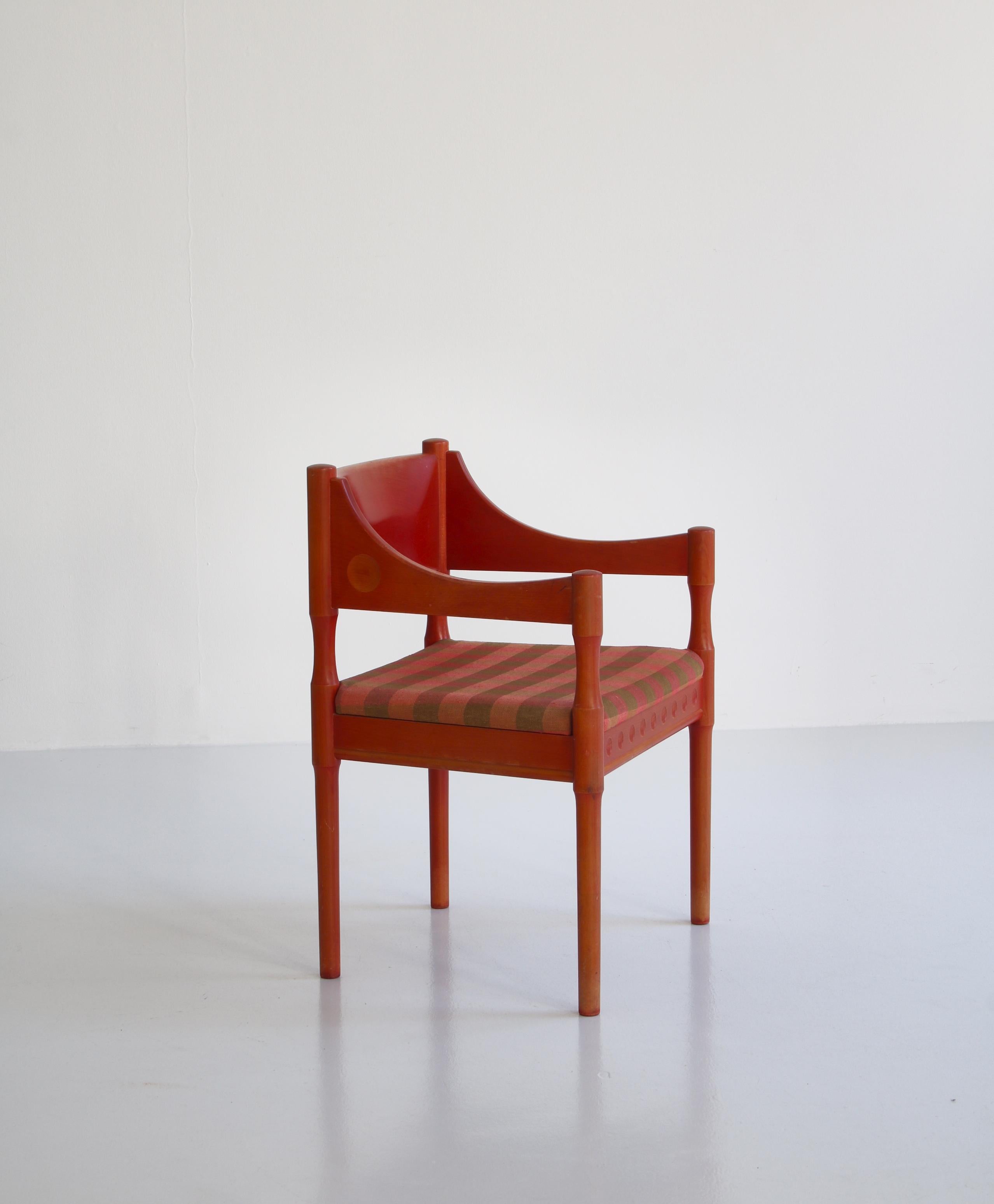 Beech Red Stained Scandinavian Modern Armchair from 