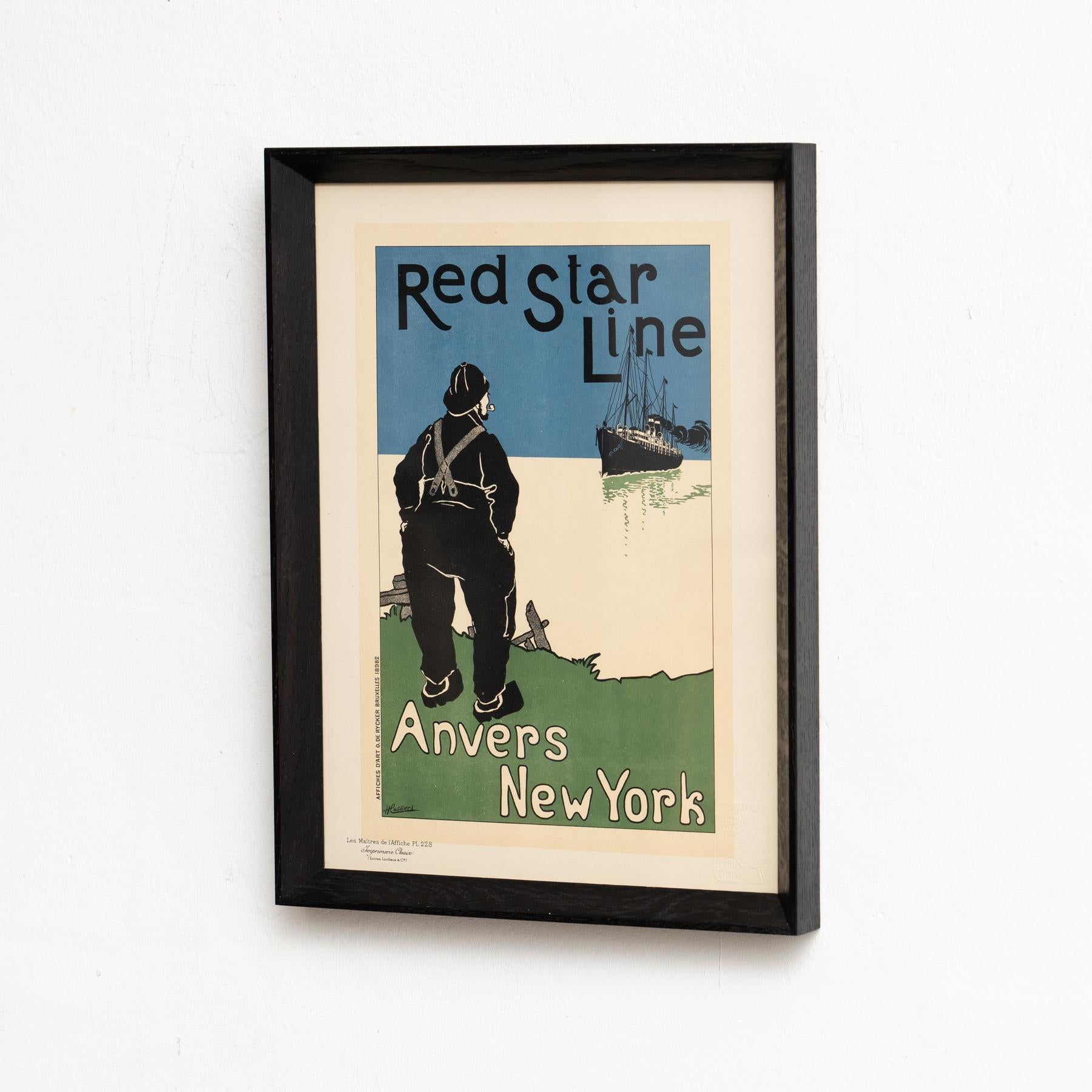 Mid-Century Modern Red Star Line Artwork by H. Cassiers by Les Maitres de l'Affiche, circa 1930 For Sale