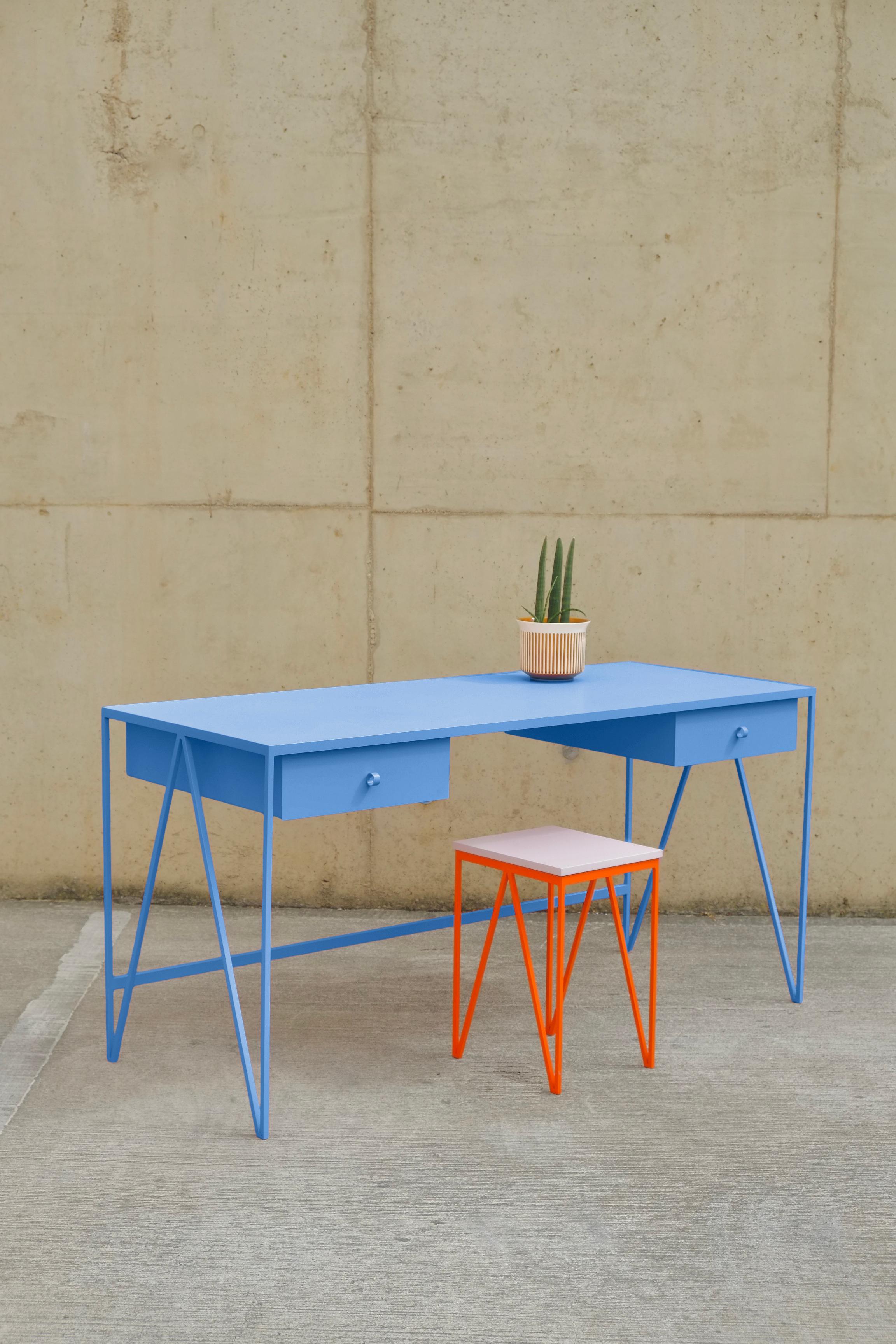 Red Steel Contemporary Study Desk with Two Drawers - Customizable For Sale 4