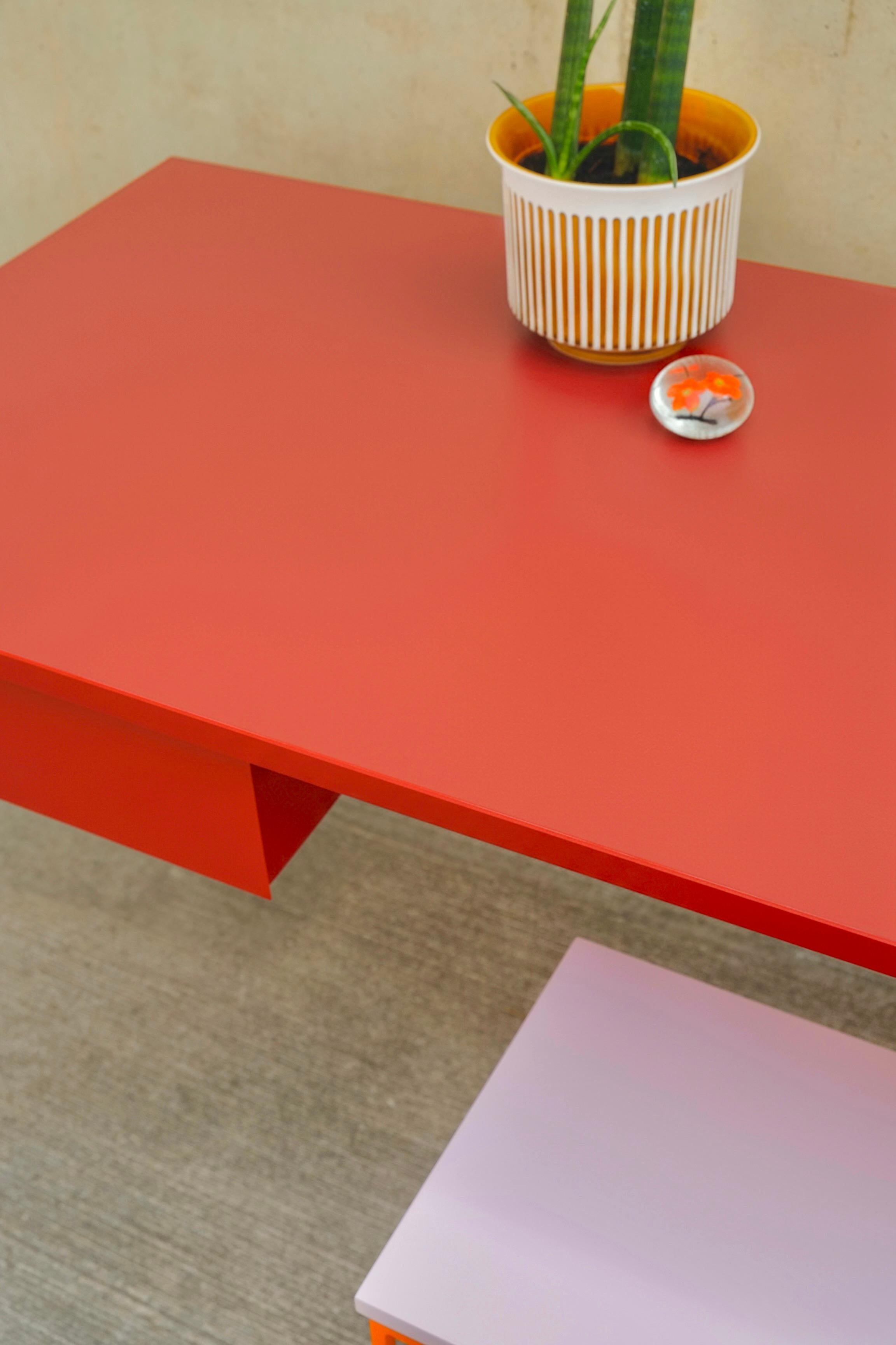 British Red Steel Contemporary Study Desk with Two Drawers - Customizable For Sale