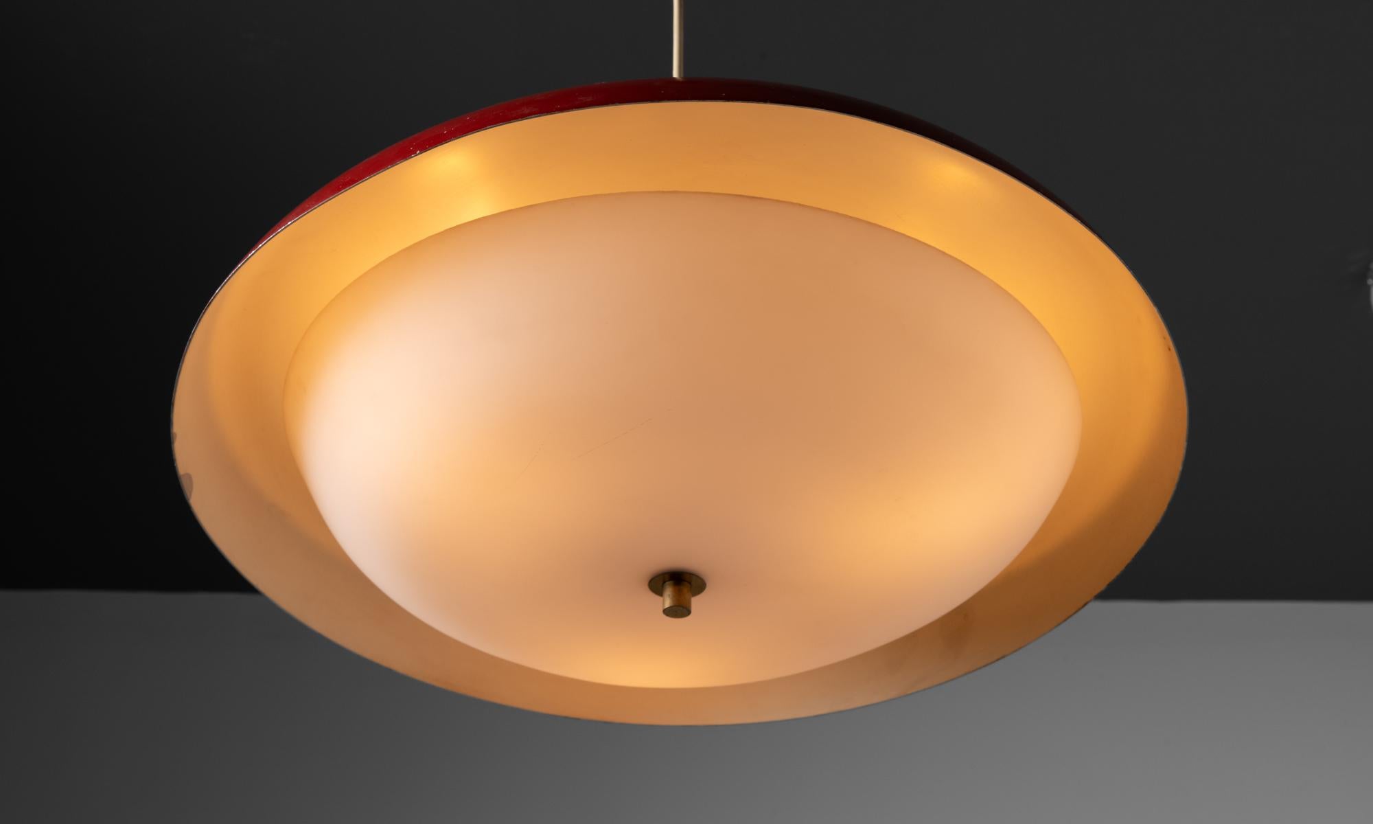 Red Stilnovo Pendant, Italy 1950 In Distressed Condition In Culver City, CA