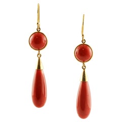 Red Stone and Yellow Gold Earrings