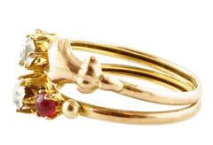 Red Stone, Green Stone, White Stones, 9 Karat Rose Gold Old Retrò Ring