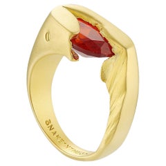 Red Stone in Broken Brick - 14k gold pinky ring