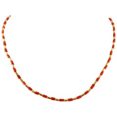 Red Stones and 18 Karat Yellow Gold Elements and Closure Necklace Red Stones and 18 Karat Yellow Gold Elements and Closure Necklace