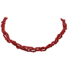 Red Stones Torchon Necklace with 18 Karat Yellow Gold Closure