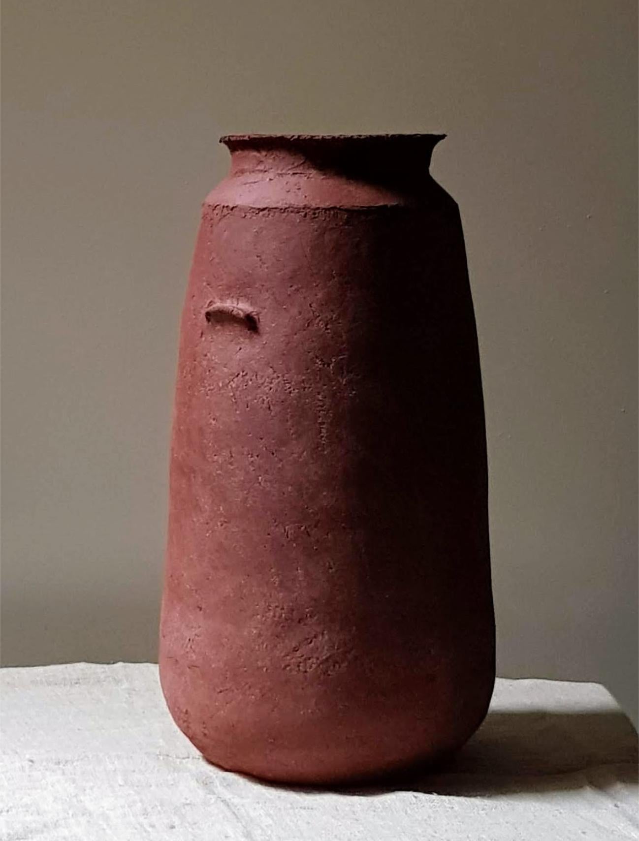Post-Modern Red Stoneware Alavastron Vase by Elena Vasilantonaki For Sale