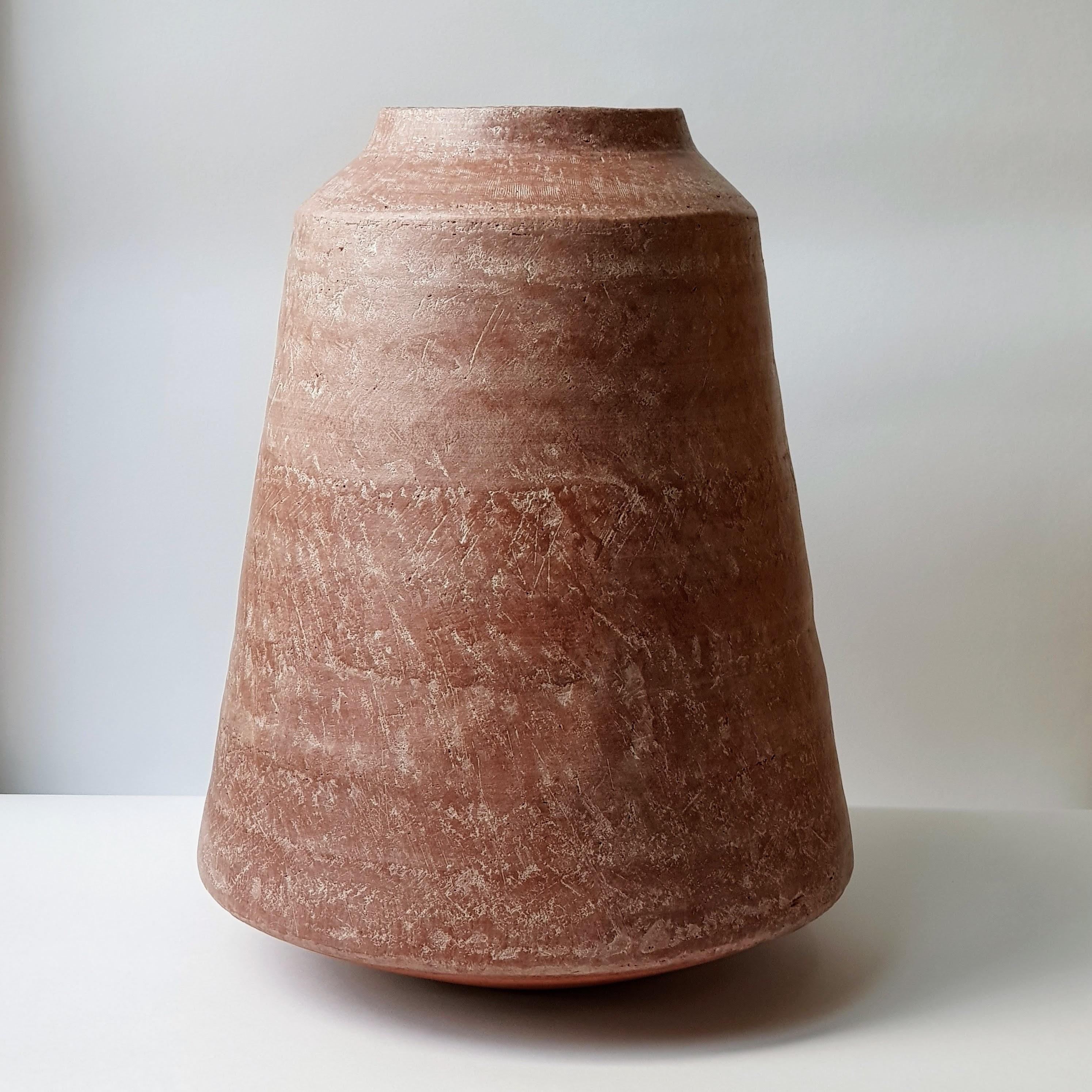 Contemporary Red Stoneware Kados Vase by Elena Vasilantonaki For Sale