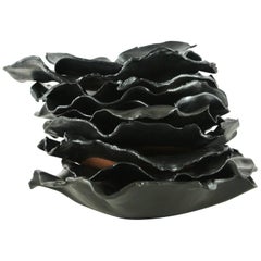 Red Stoneware Petal Bowls with Black Glazes