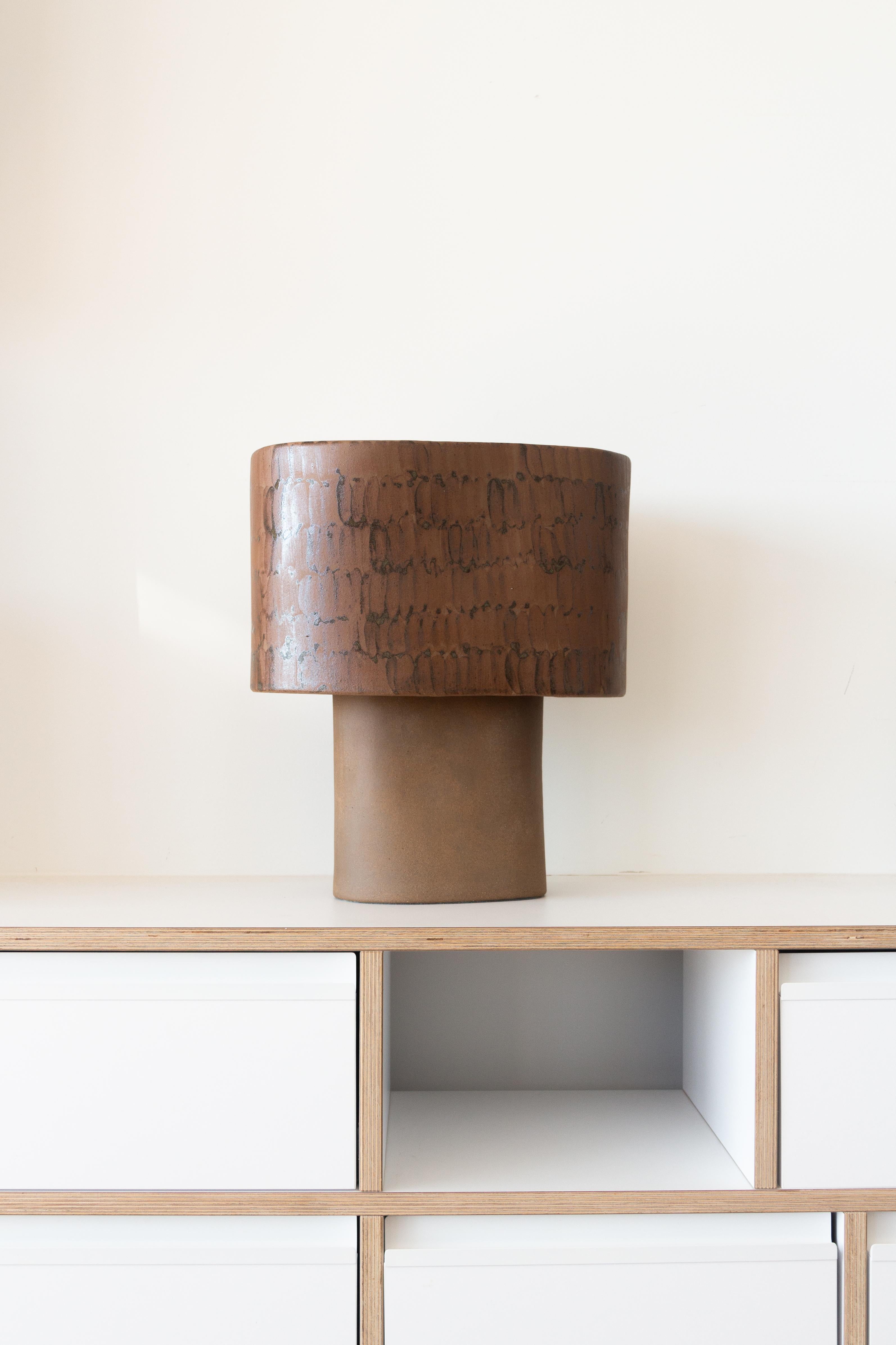 Post-Modern Red Stoneware Table Lamp by Lucas Huillet For Sale