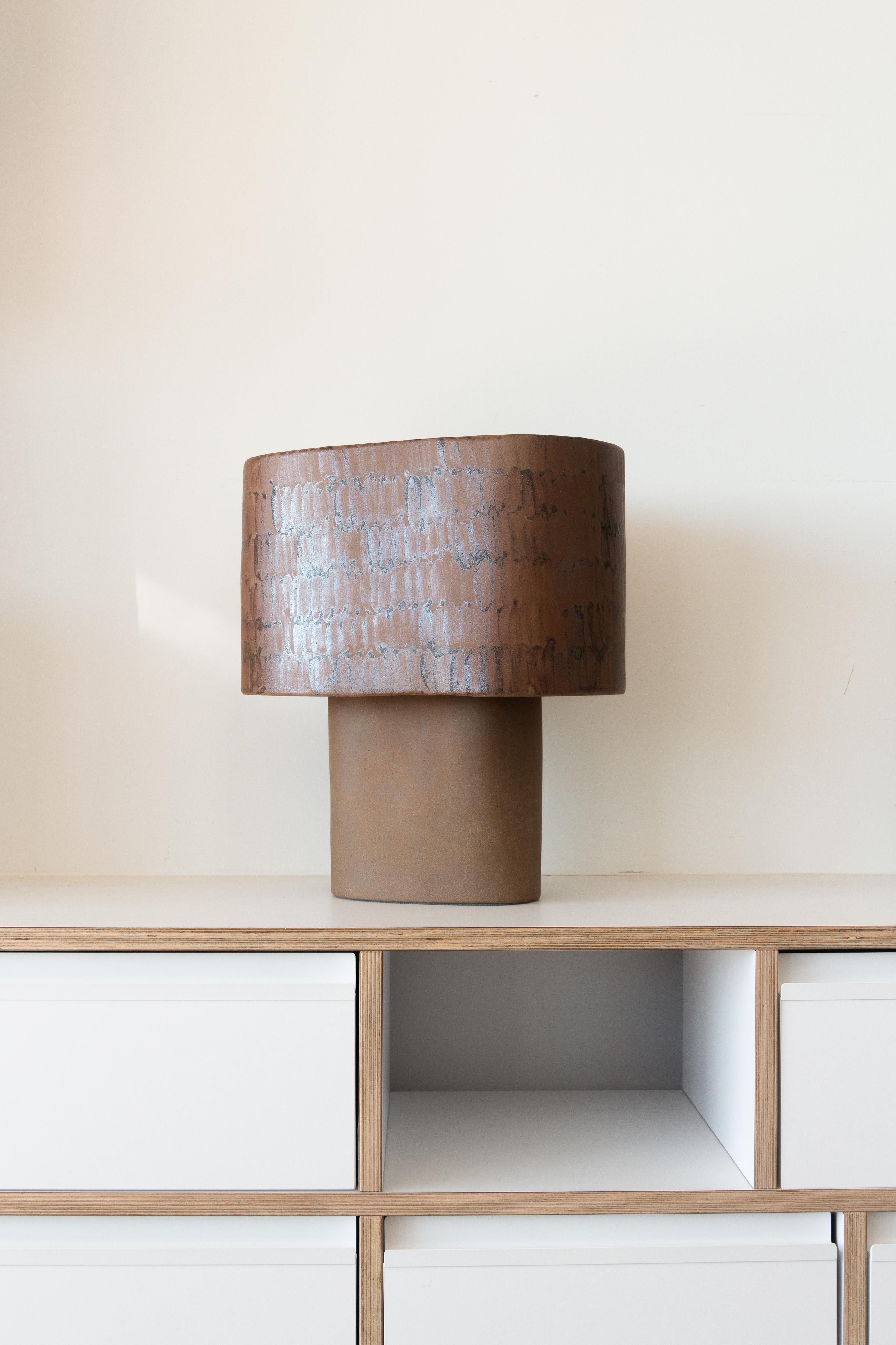 French Red Stoneware Table Lamp by Lucas Huillet For Sale