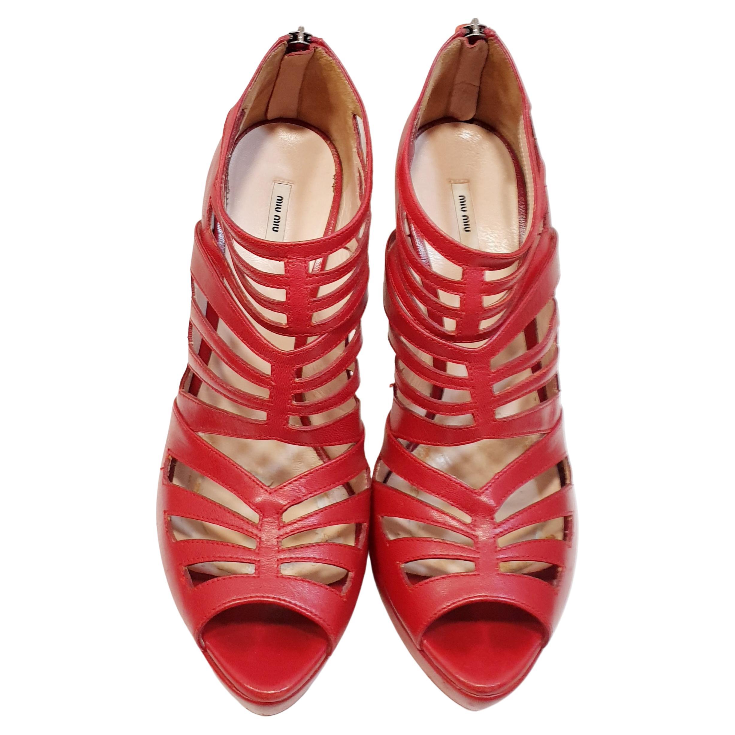 Red Strappy high heel platform Shoes by Miu Miu