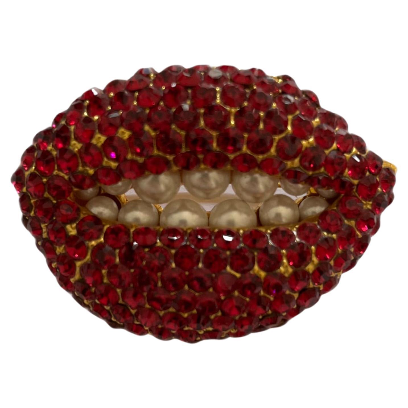 Red Strass Lip Gold-plated Brooch inspired by Dalí­ For Sale