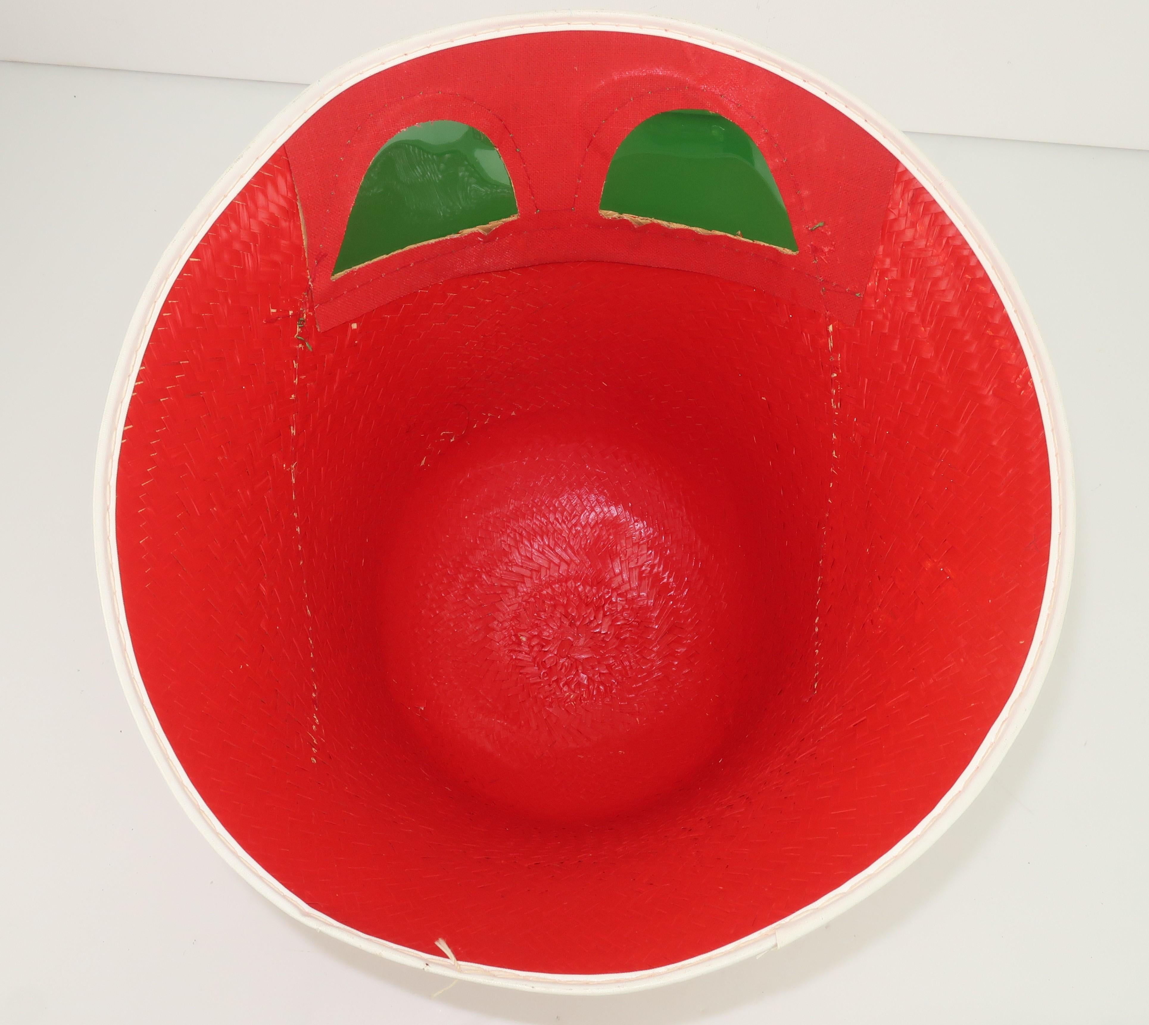 Roter Strandhut aus Stroh mit integrierter Sonnenbrille:: ca. 1960 7
