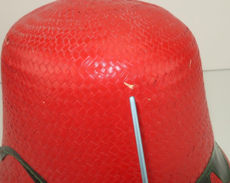 Red Straw Bucket Beach Hat With Built-In Sunglasses, C.1960 at 1stDibs