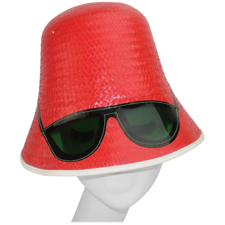 Red Straw Bucket Beach Hat With Built-In Sunglasses, C.1960 at 1stDibs | sunglasses  hat, hat with sunglasses built in, bucket hat and sunglasses