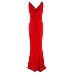Red Stretch-Crepe Ladder Lace Gown