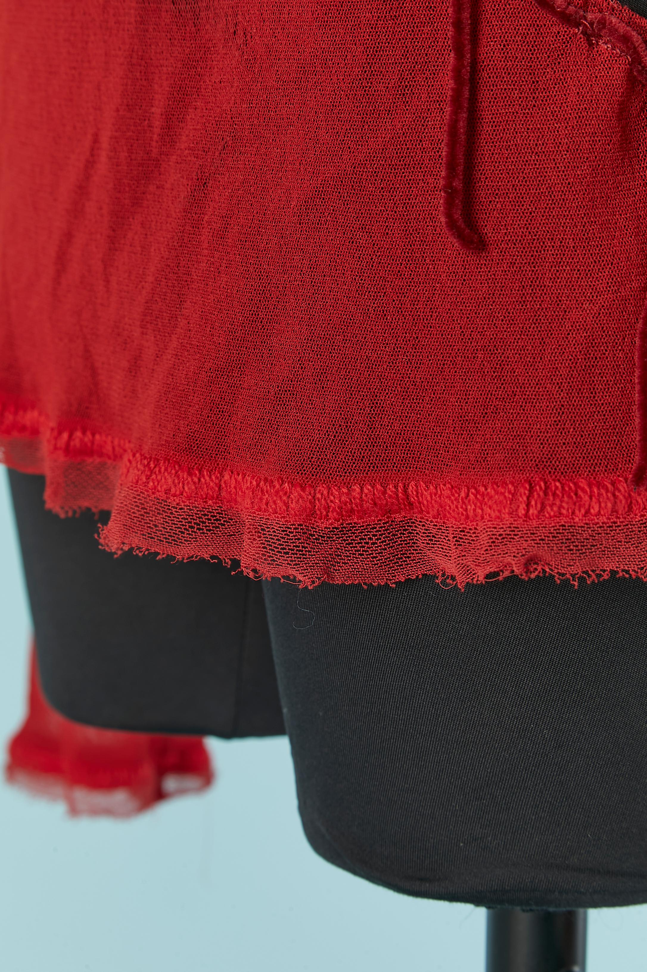 Top rosso a maniche lunghe in tulle elasticizzato con rete di ragno Jean Paul Gaultier Jeans In condizioni ottime in vendita a Saint-Ouen-Sur-Seine, FR