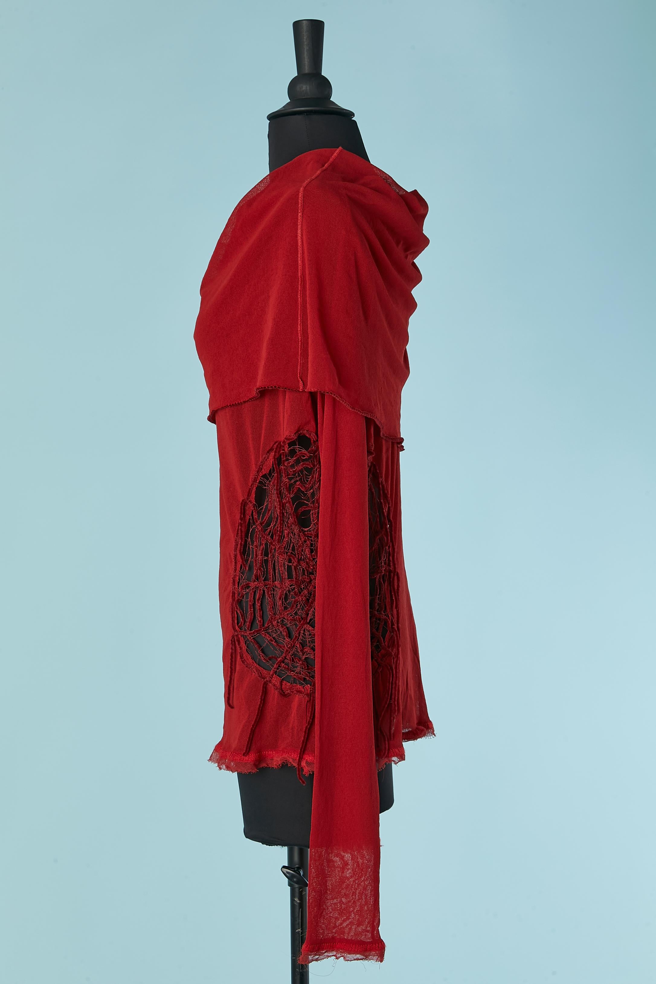 Donna Top rosso a maniche lunghe in tulle elasticizzato con rete di ragno Jean Paul Gaultier Jeans in vendita