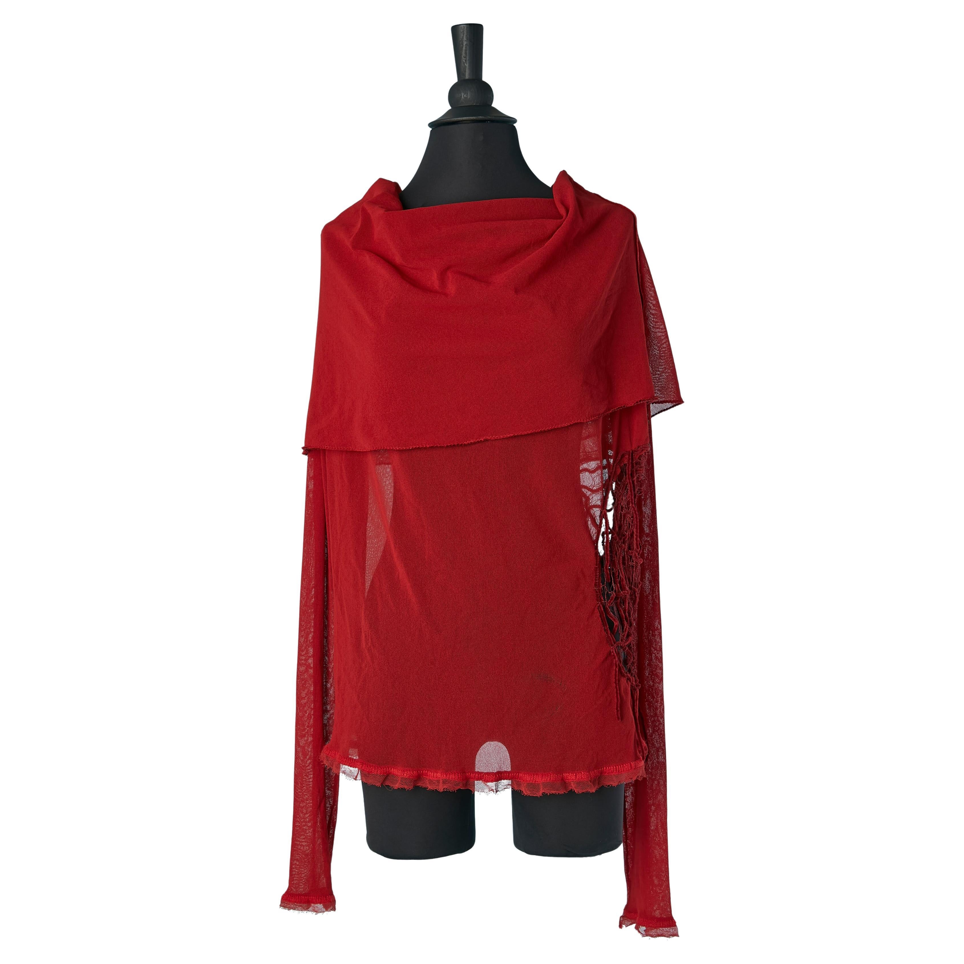 Rotes langärmeliges Oberteil aus Tüll mit Spinnennetz von Jean-Paul Gaultier Maille