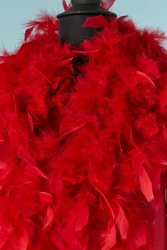 Red stretch tulle negligée with red feather edge
