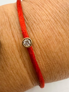 Bracelet en diamants avec cordon rouge, en or jaune 14 carats, 6,5 pouces, contre le mauvais œil
