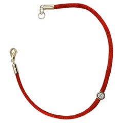 Bracelet en diamants avec cordon rouge, en or jaune 14 carats, 6,5 pouces, contre le mauvais œil