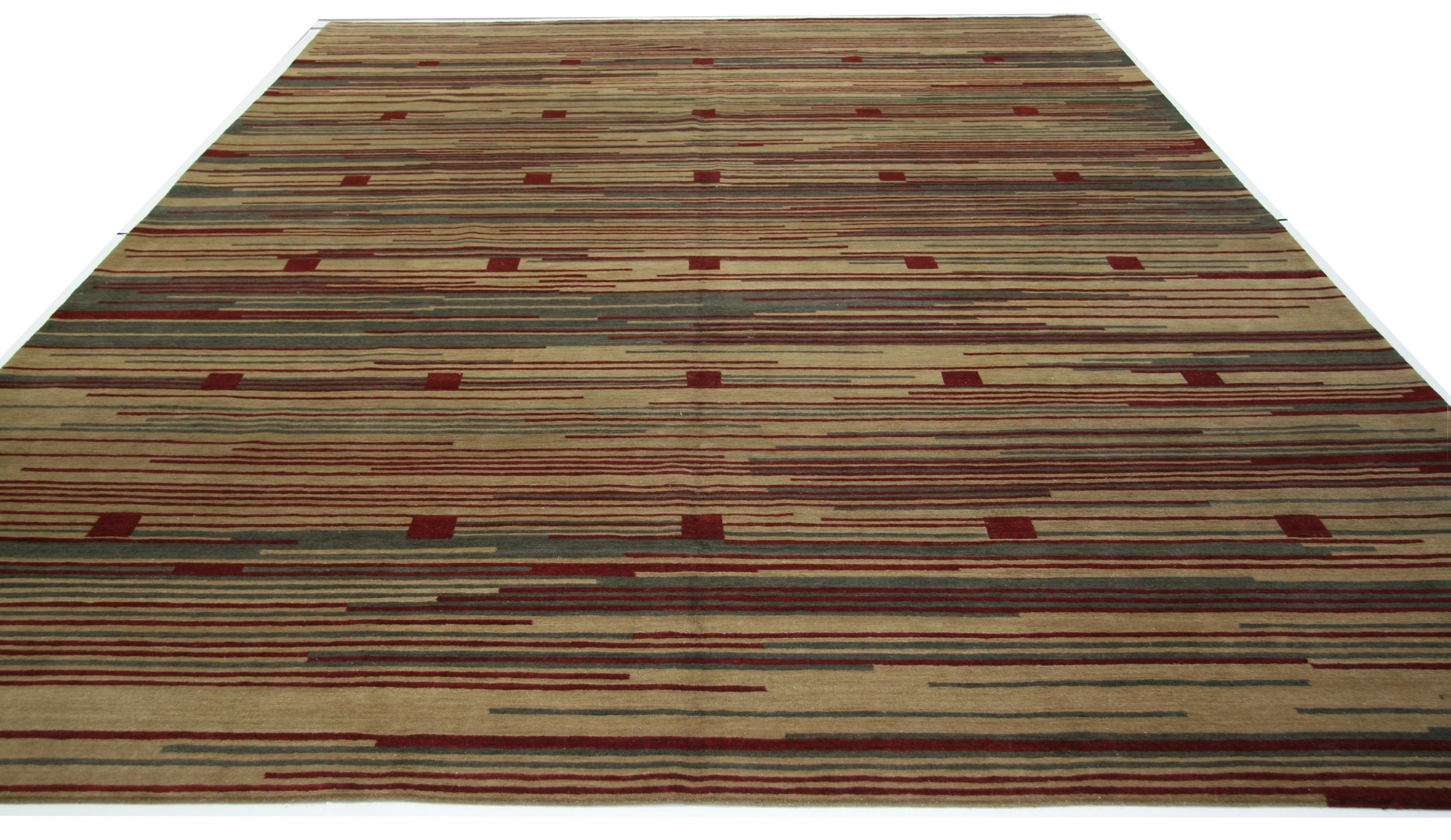 Nepalese Red Stripe Tibetan Design Area Rug For Sale