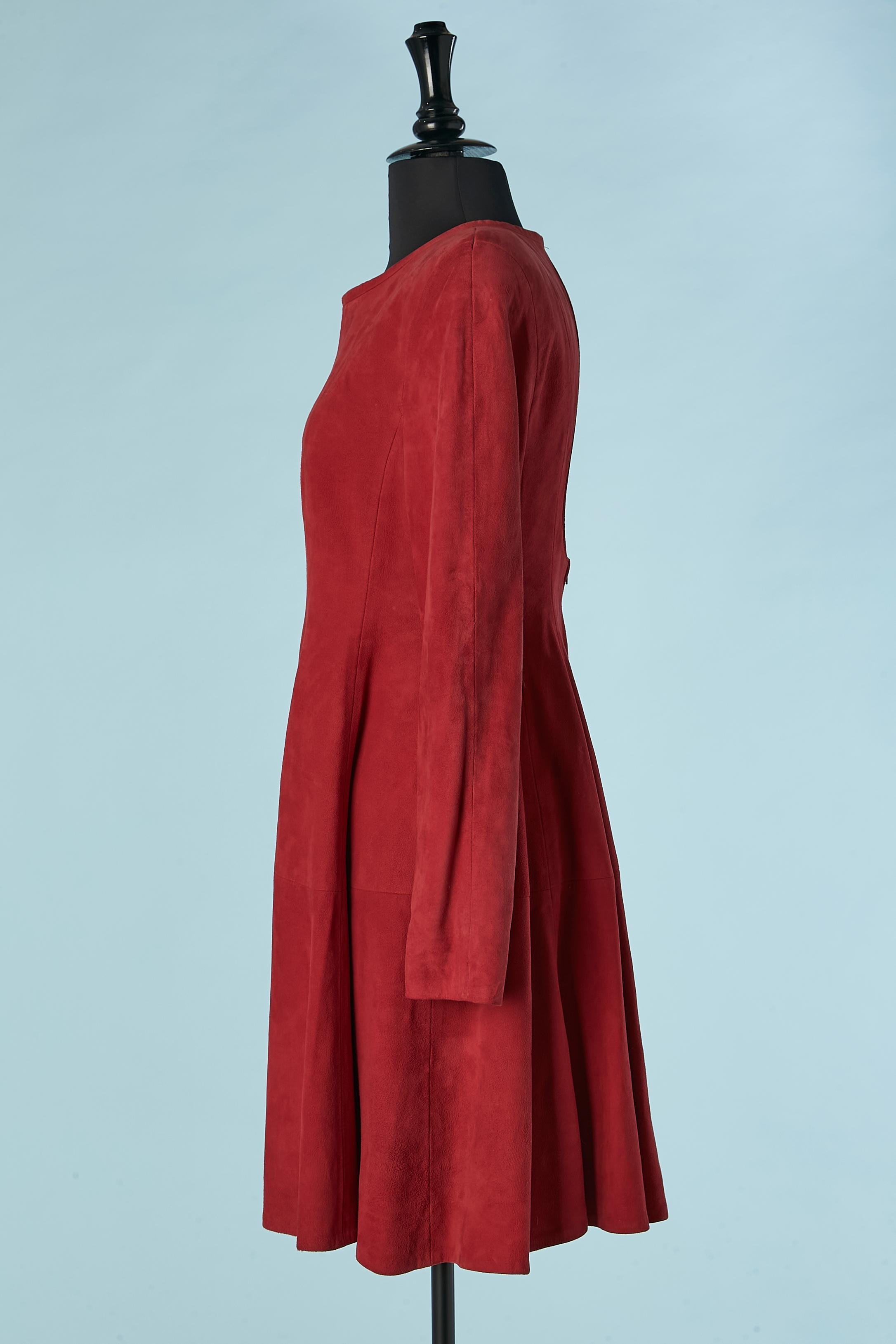 Women's Red suede dress with long sleeves and open in the back Michael Hoban North Beach For Sale