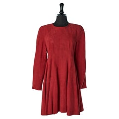 Retro Red suede dress with long sleeves and open in the back Michael Hoban North Beach