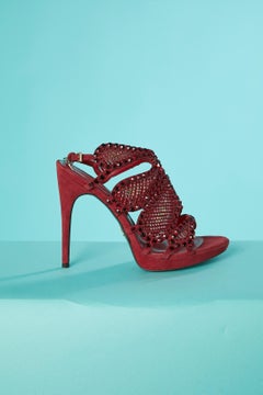 Rote hochhackige Sandalen aus Wildleder mit Strass CESARE PIACOTTI