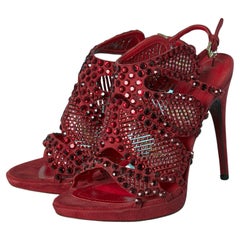 Red suede high heels sandals with rhinestone CESARE PIACOTTI