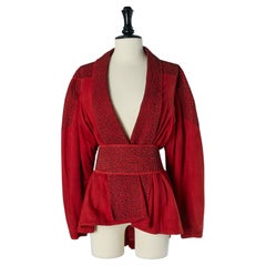 Red suede jacket with black thread embroideries JEAN-CLAUDE JITROIS