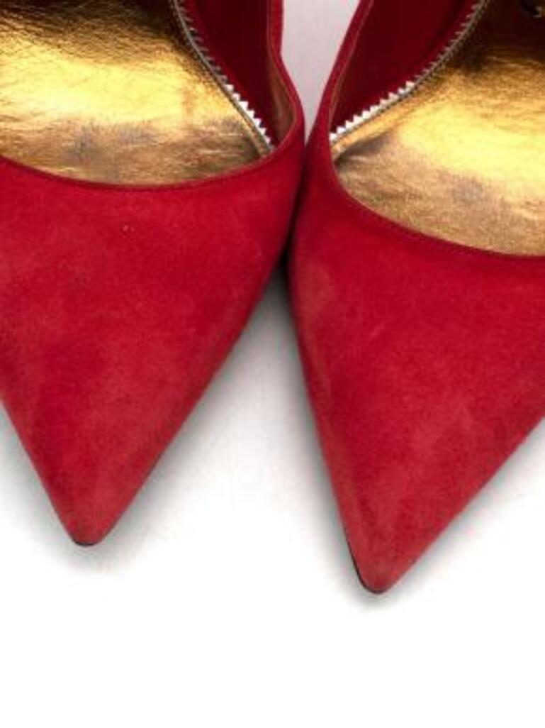 Red Suede Pointed Toe Shoes with Gold Heel For Sale at 1stDibs red