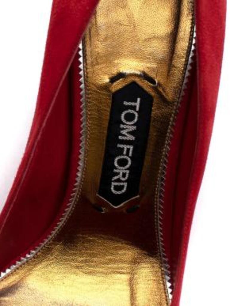 Red Suede Pointed Toe Shoes with Gold Heel For Sale at 1stDibs red