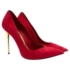 Red Suede Pointed Toe Shoes with Gold Heel