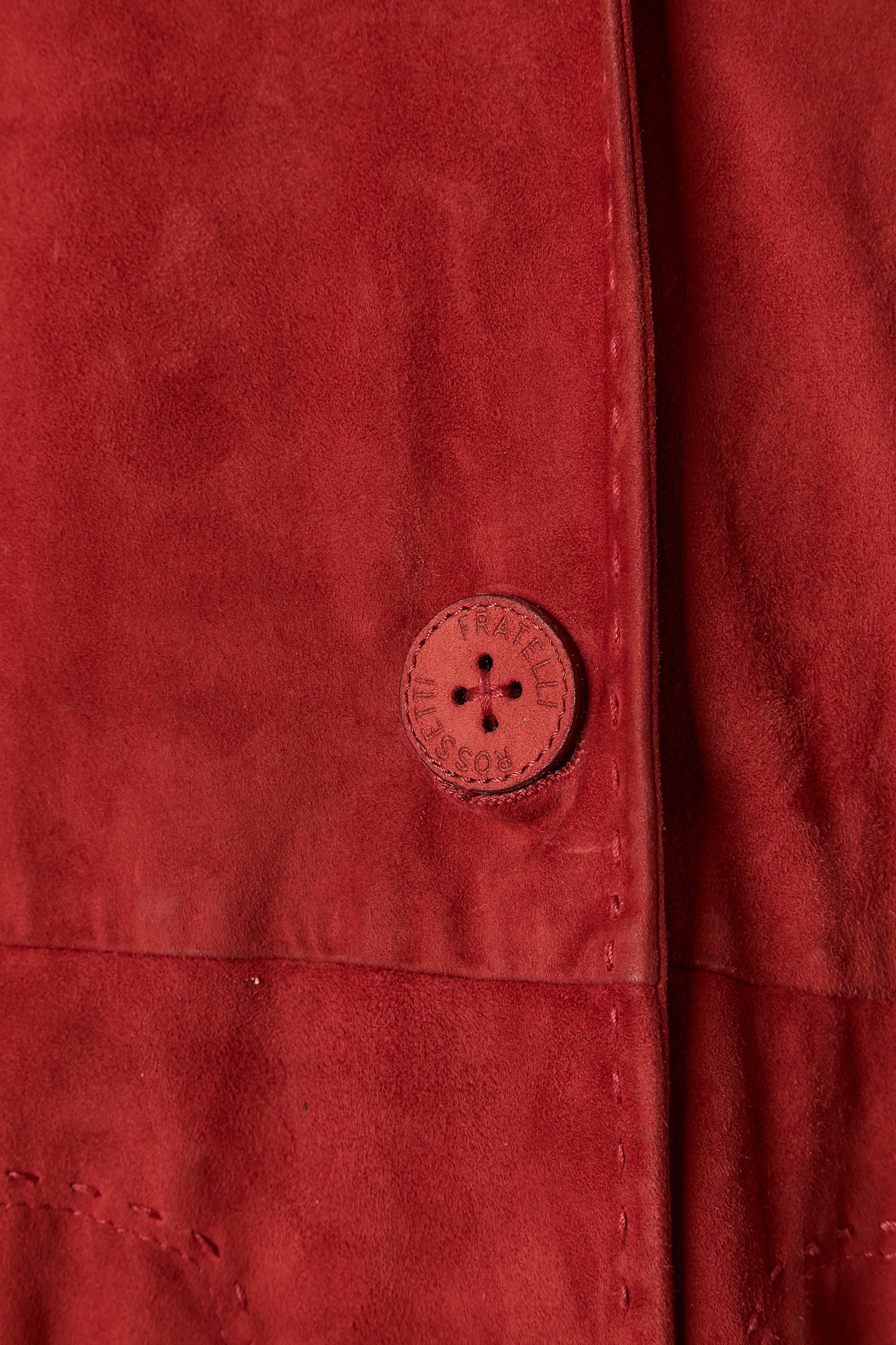 Roter einreihiger Mantel aus Wildleder Fratelli Rossetti  im Zustand „Gut“ im Angebot in Saint-Ouen-Sur-Seine, FR