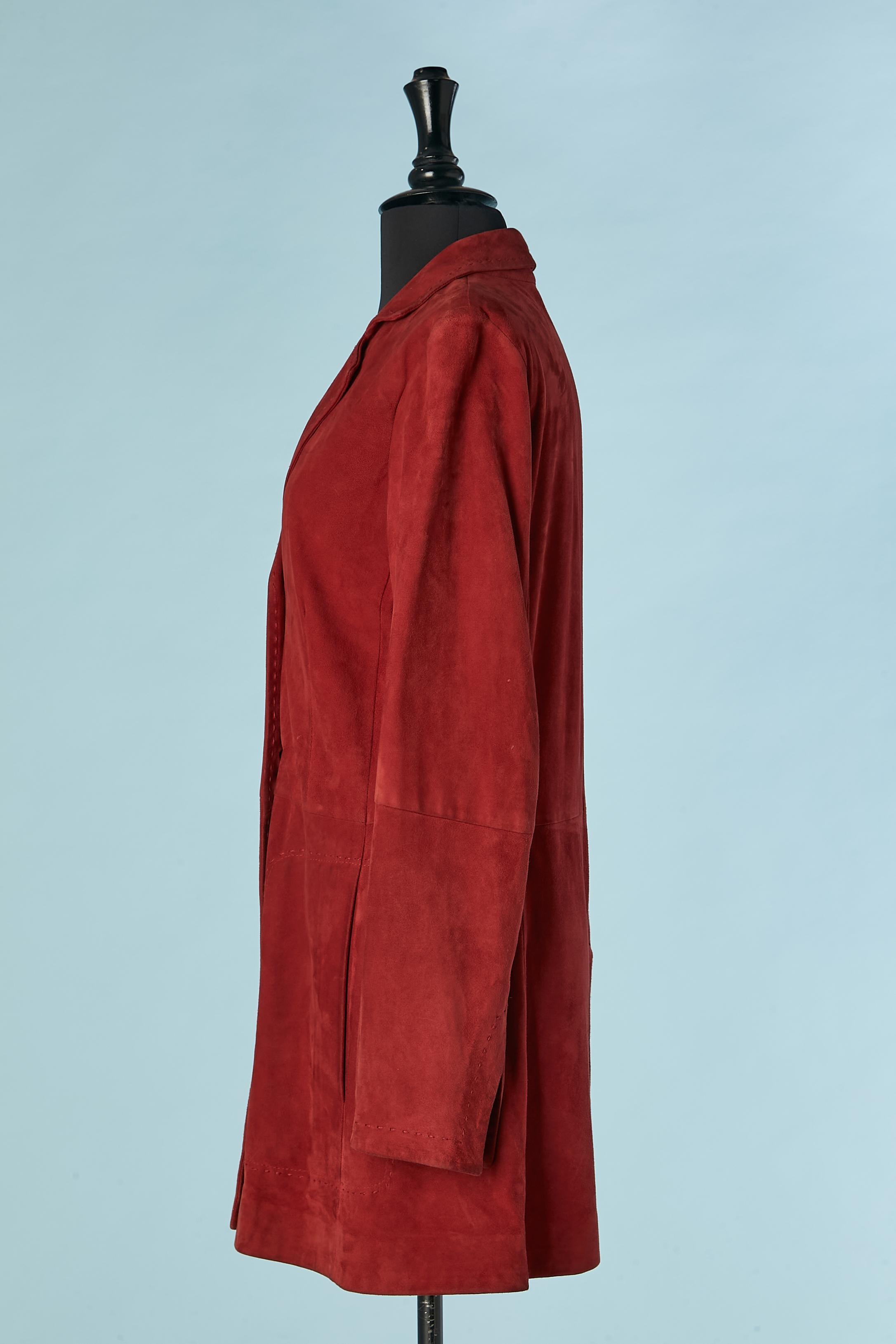Women's or Men's Red suede single breasted coat Fratelli Rossetti  For Sale