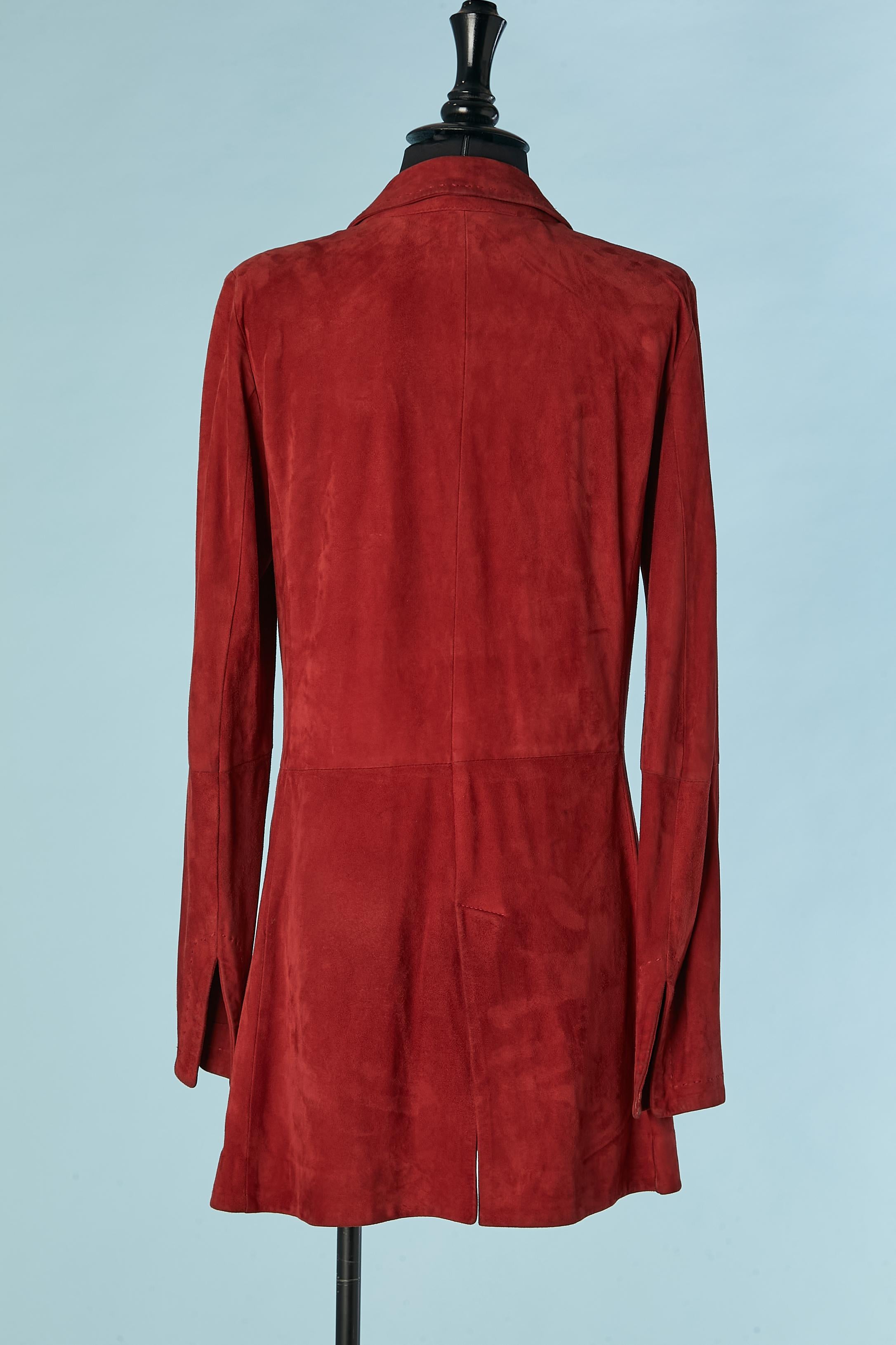 Red suede single breasted coat Fratelli Rossetti  For Sale 1
