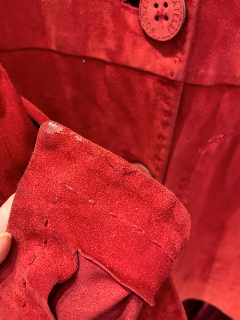 Red suede single breasted coat Fratelli Rossetti  For Sale 2
