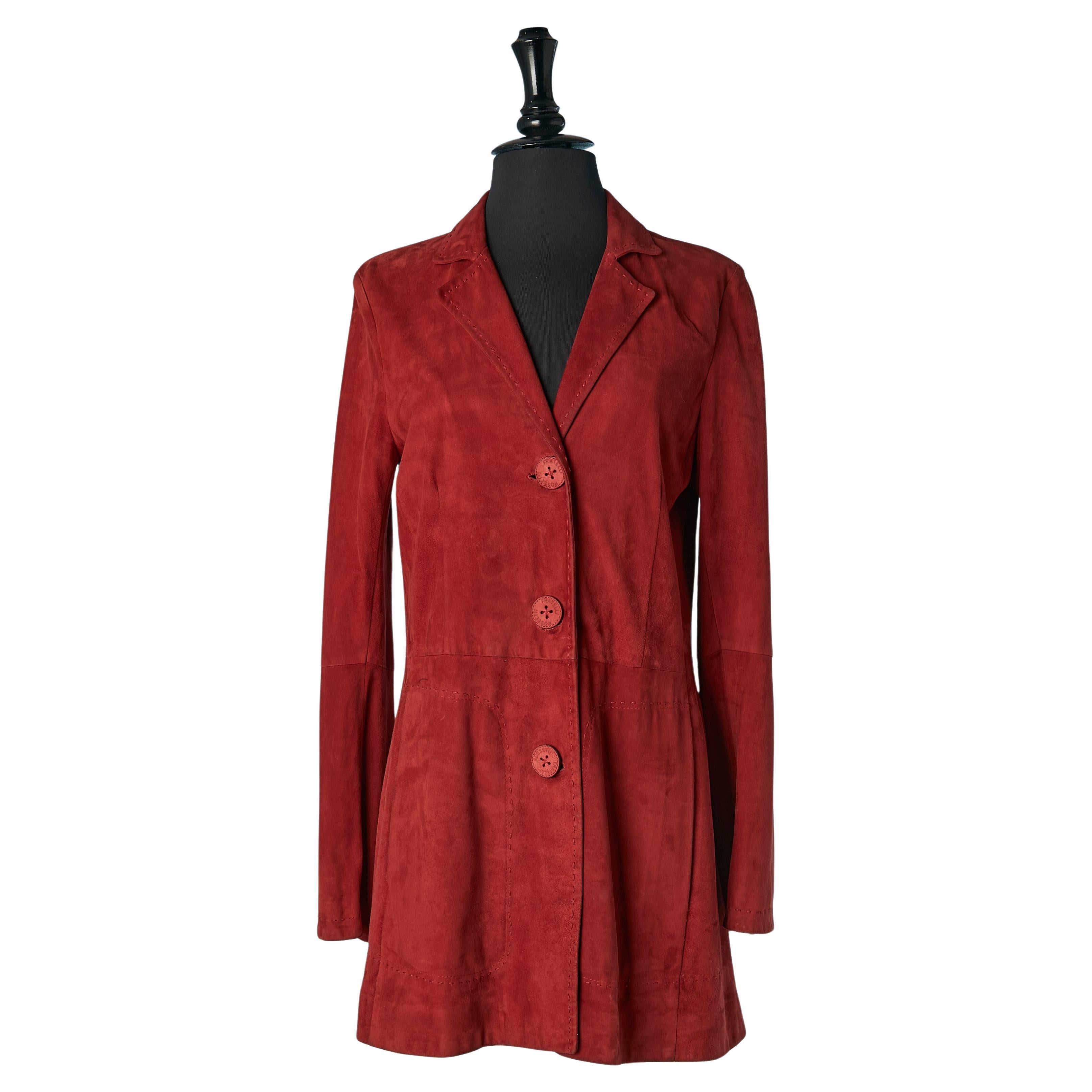 Red suede single breasted coat Fratelli Rossetti  For Sale