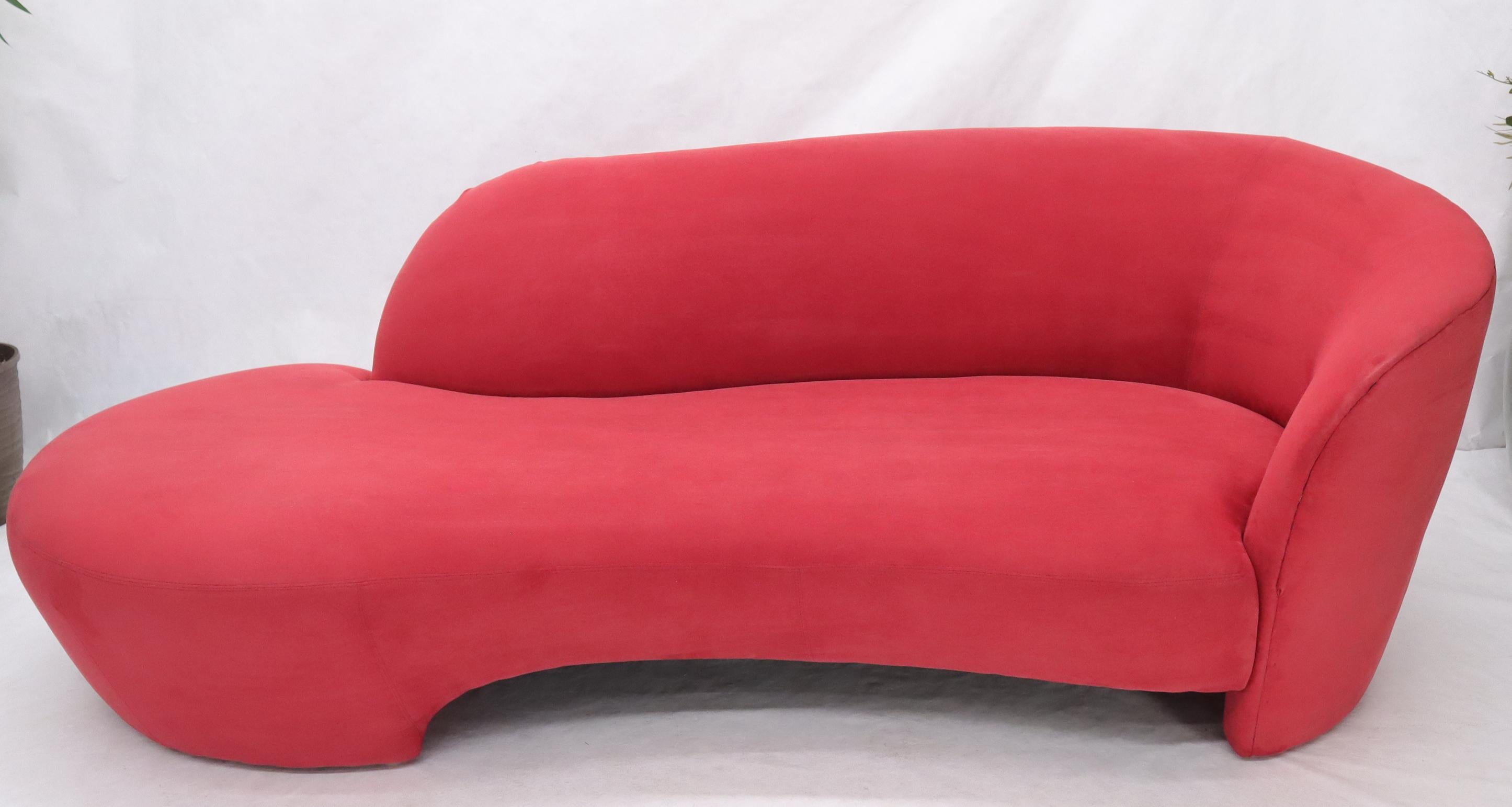 Weiman preview chaise lounge sofa in red ultra-suede.