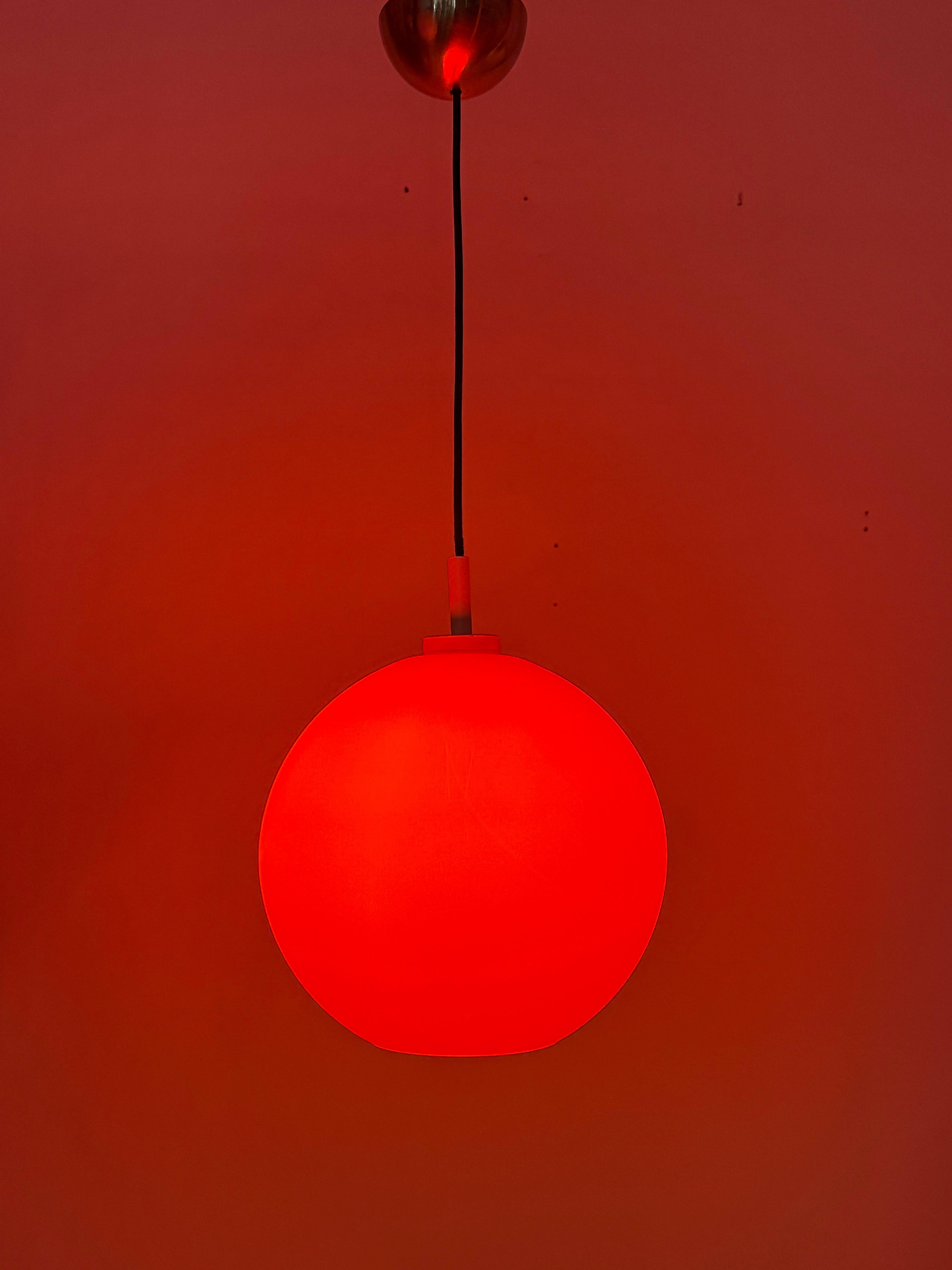 Hand-Crafted Red Sun Ball Hanging Lamp Made of Glass, Germany 1960s For Sale