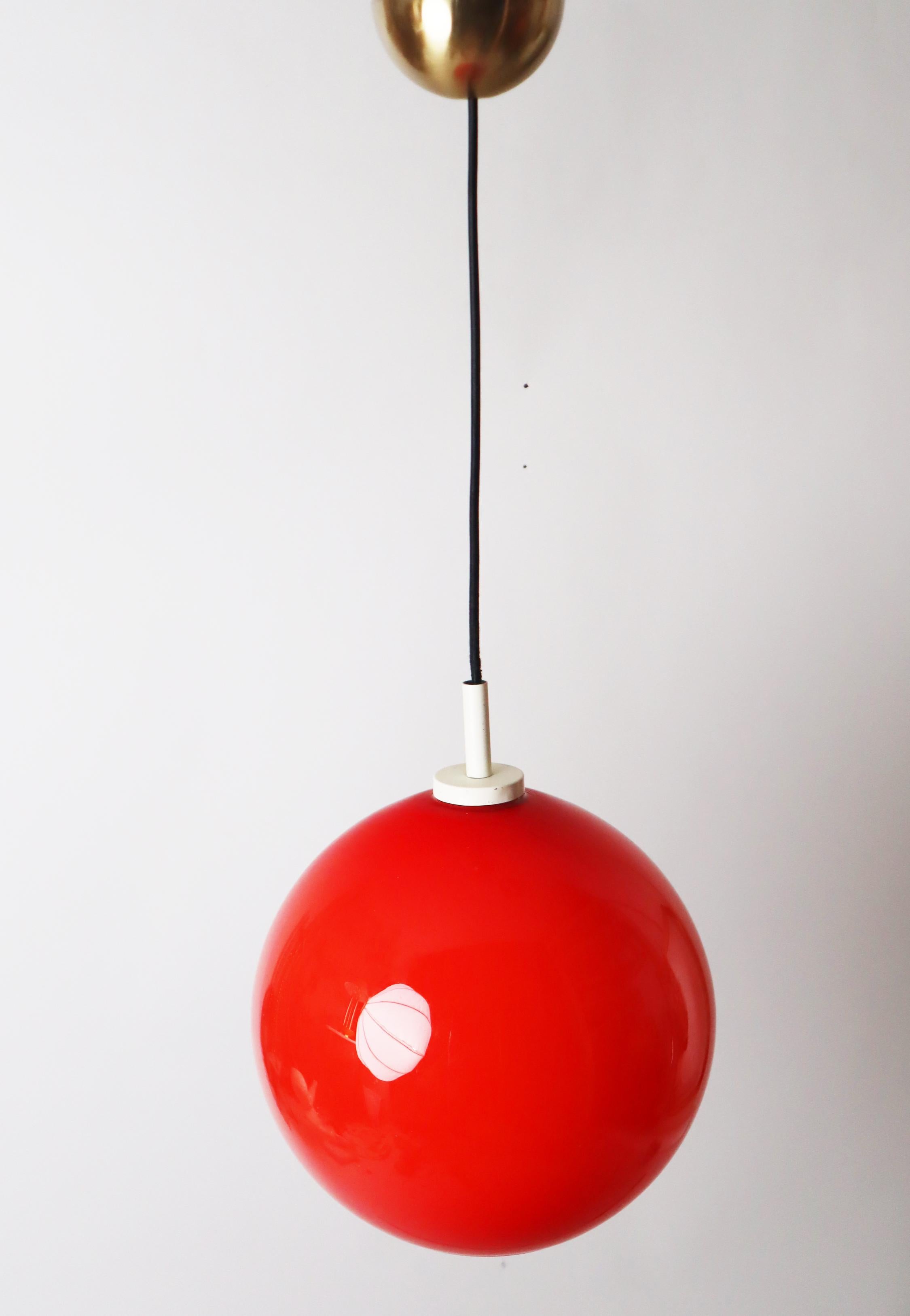 Red Sun Ball Hanging Lamp Made of Glass, Germany 1960s In Good Condition For Sale In Hannover, DE